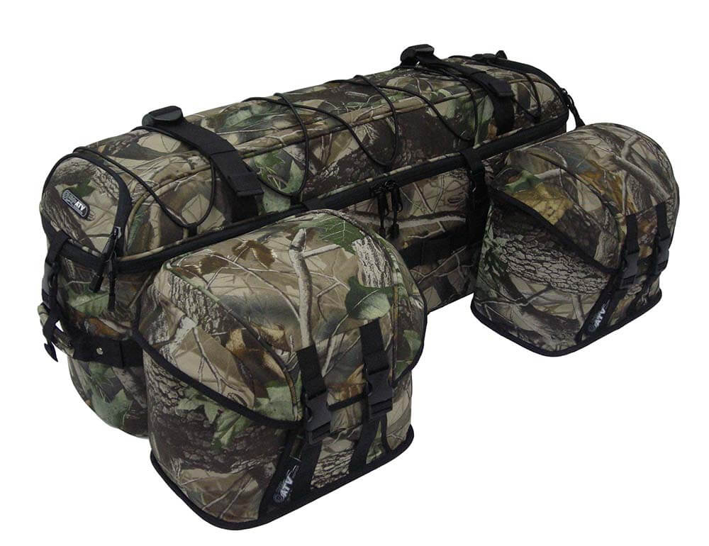 Sac de rangement pour équipement de quad en tissu camouflage en polyester durable, compartiment spacieux avec 2 sacs détachables, sacs et bagages de haute qualité.